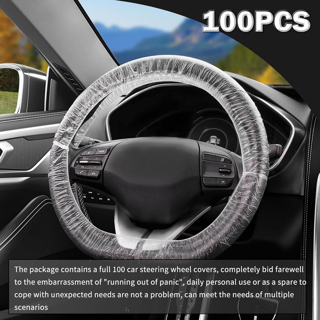 100PCS Car Disposable Steering Wheel Covers,Plastic Steering Wheel Cover Provides Protection with Elastic Band Design,Essential Disposable Car