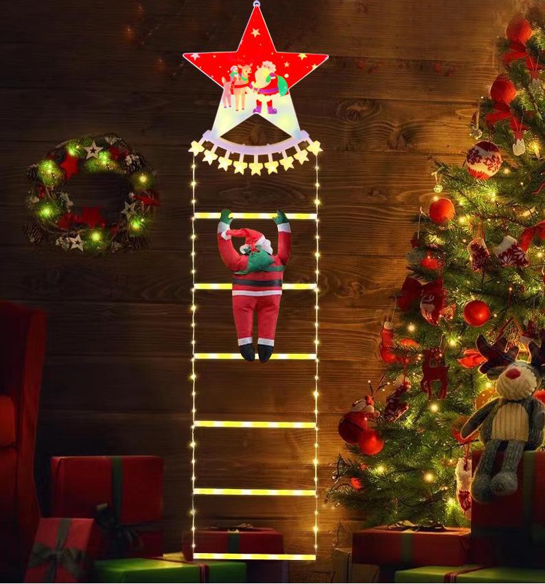 Lumini LED de Crăciun Moș Crăciun Urcând pe Scară cu Decor de Perete