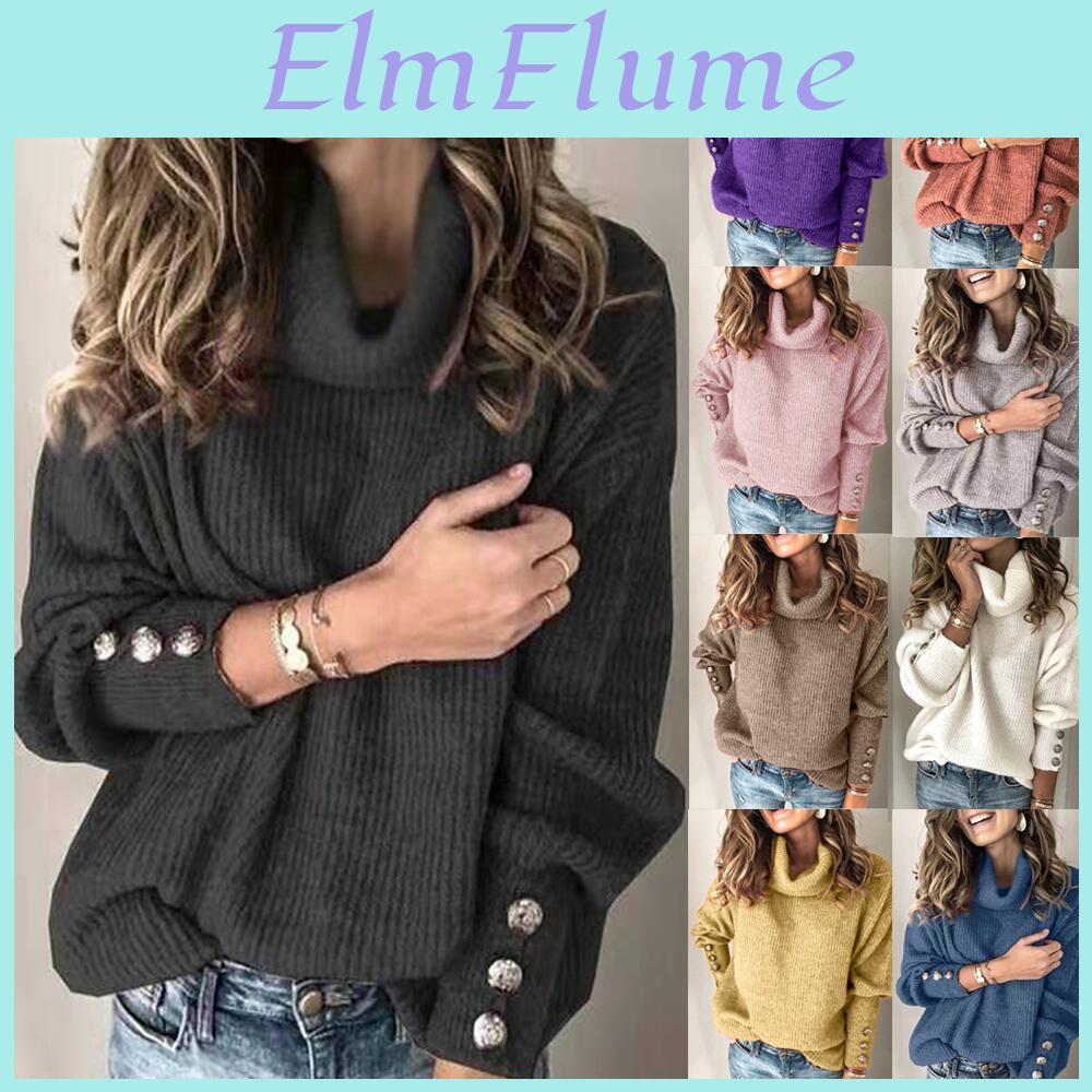 Long Sleeve High Neck Women Knitted Sweater Jumper Knitwear Autumn Tops