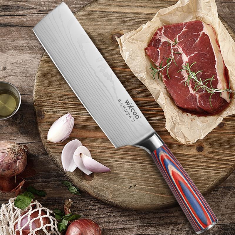 5Cr15MOV Edelstahl Kochbeilmesser Damastmuster Küchenmesser Japanisches Santoku Messer Set Universal Schneidwerkzeug