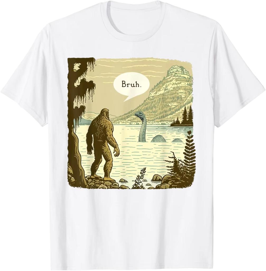 Funny Bigfoot Sasquatch Loch Ness Monster Introvert Bruh T-Shirt Women's T-shirts Fashion Pure Cotton Y2k Clothes Harajuku