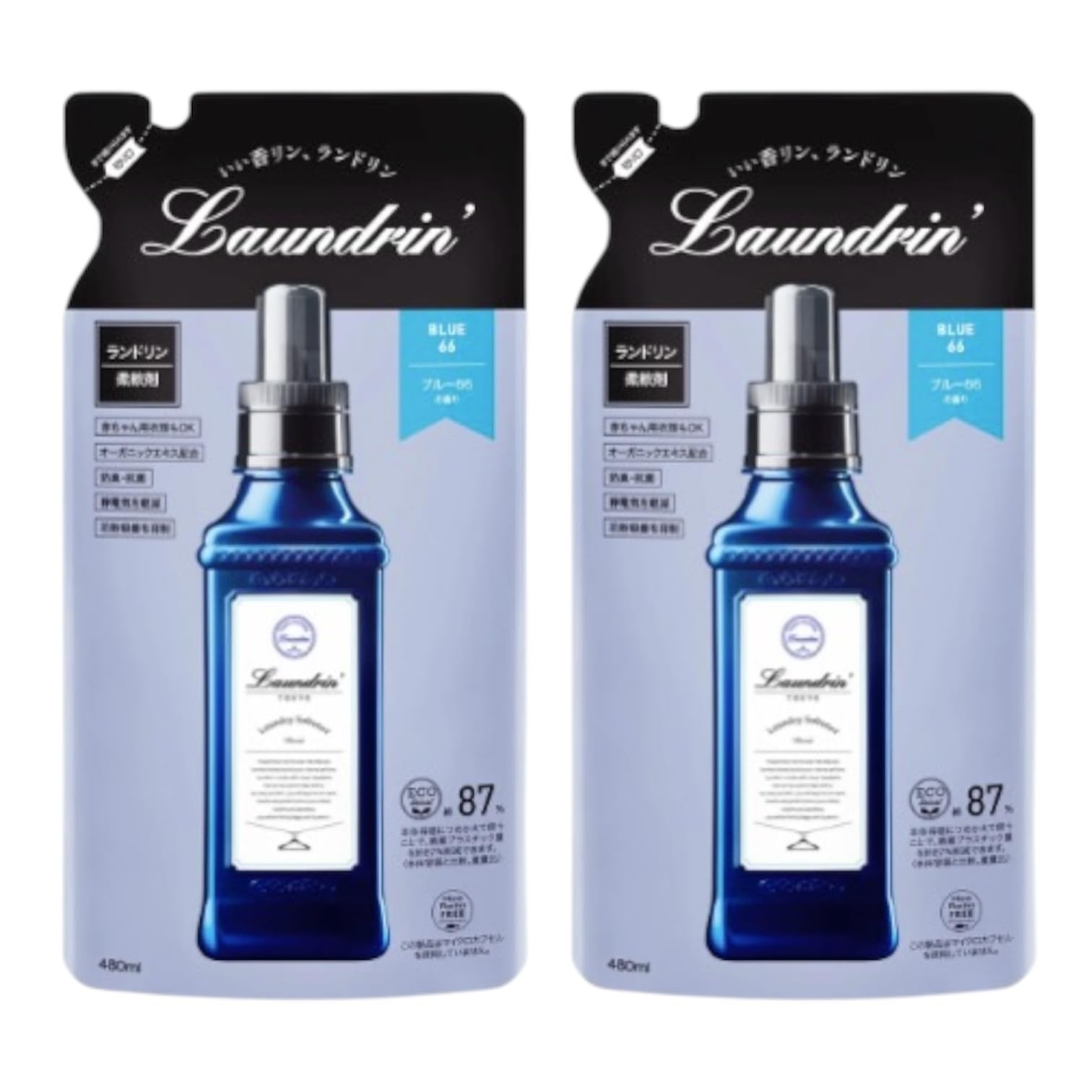 

[Set] Laundrin Fabric Softener Blue 66 Refill 480mL x 2