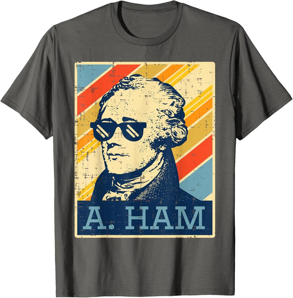 A Ham Alexander Hamilton Retro Distressed Graphic Tee Casual Short Sleeve TShirt for Men Women
