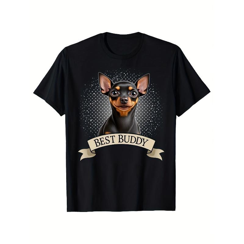 

European sizes Miniature Pinscher Dog Lovers T-Shirt with 3D Photo Print - Mini Pinscher Puppy & Owner Design, Plus Size Available for Men 4XL чорний