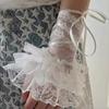 Lolita Y2K Style Sexy Lace Gloves Sweet Ruffled Tulle Fingerless Mittens Elegant Ribbon Tie Wrist Cuffs Anime Cosplay Gloves