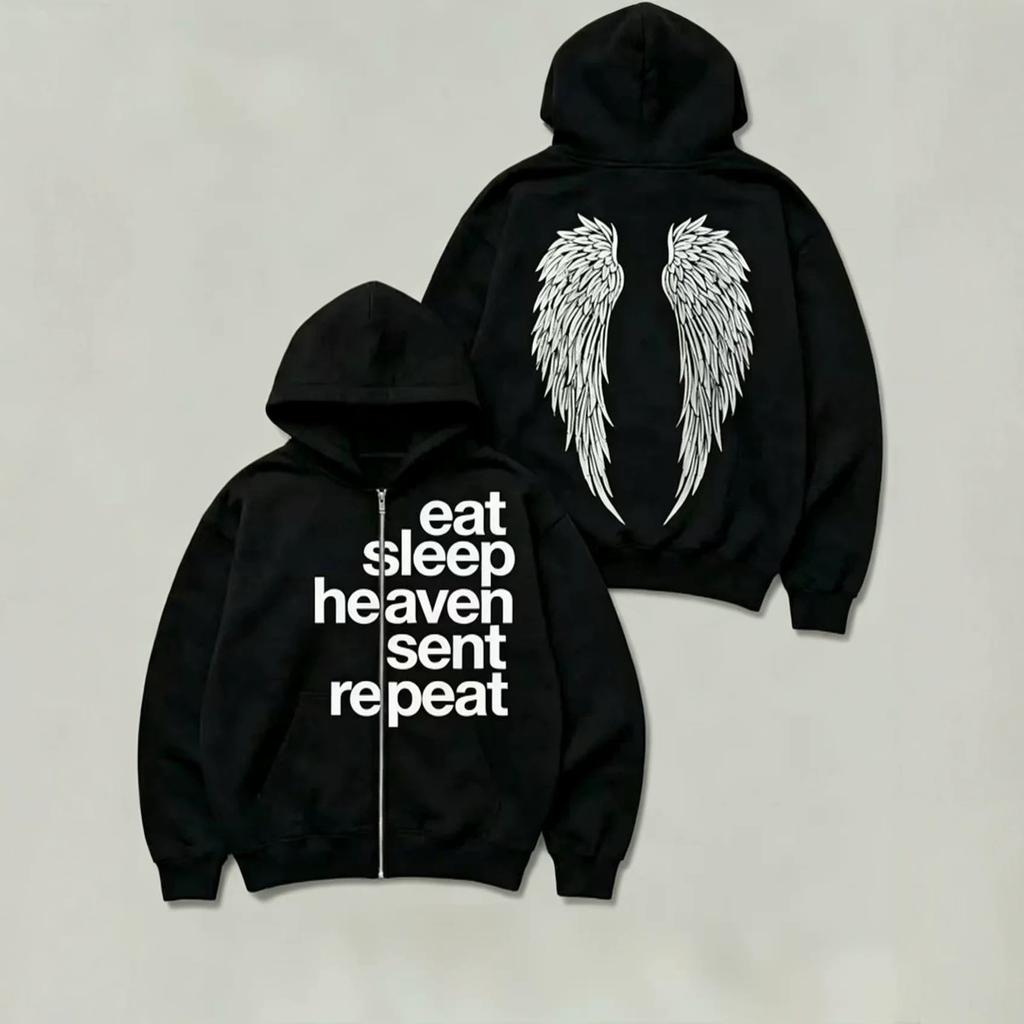 New European and American personalized printing sweater long-sleeved pullover hooded zipper shirt retro jacket street trend