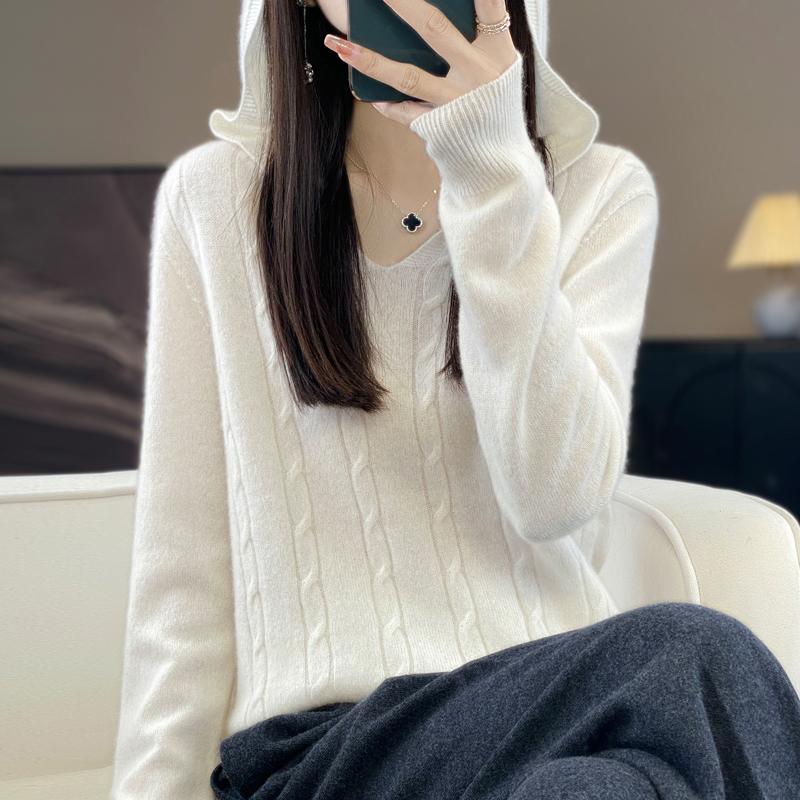 Women Knitted Hoodie 100% Wool Sweater MODERN NEW SAGA Winter Knitted Pullover Sweatshirt Soft Warm Wool Sweaters Jumper Knit Top