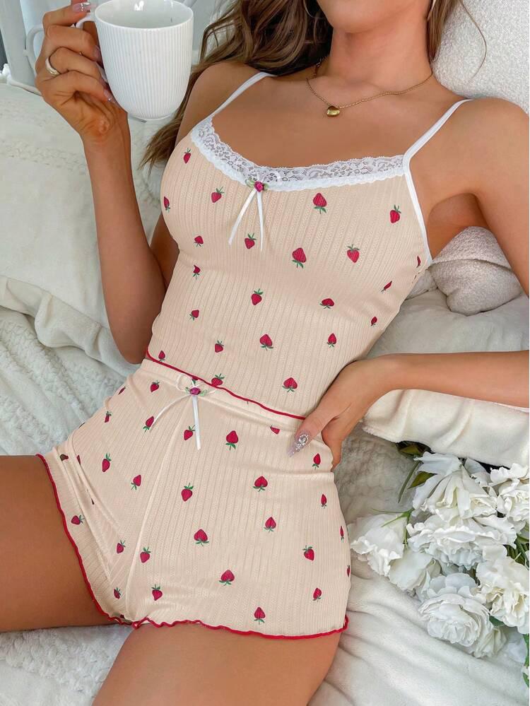 Ribbed Lace Pajama Set: Sexy Sleeveless Top & Shorts for Women