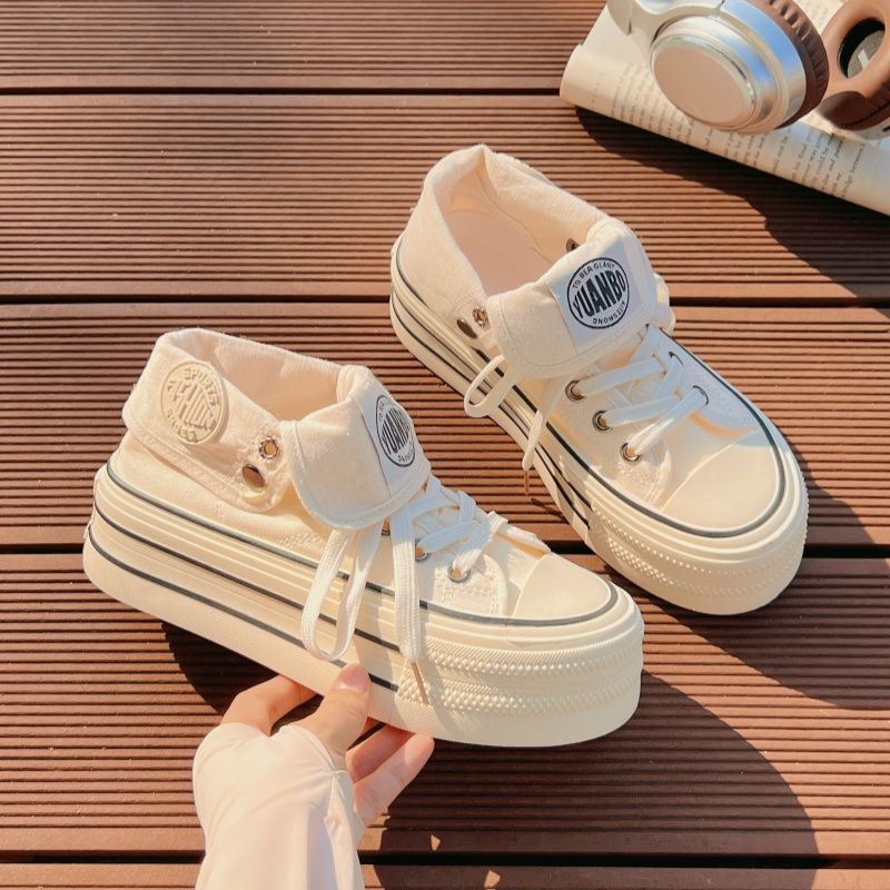 Original Black Platform Versatile High-top Canvas Shoes Female Ins Student Party Comfortable Casual Shoes Retro Wear-resistant Board Shoes
