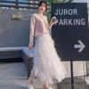 Tulle Skirt Women Long Mesh Skirt Spring Summer Black Pink Net Yarn High Waist Pleated Skirt Female