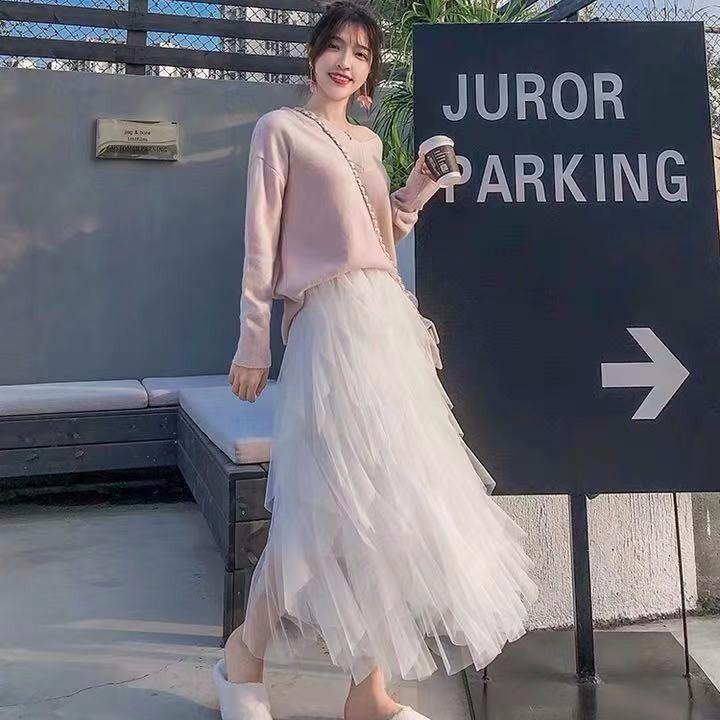 Tulle Skirt Women Long Mesh Skirt Spring Summer Black Pink Net Yarn High Waist Pleated Skirt Female