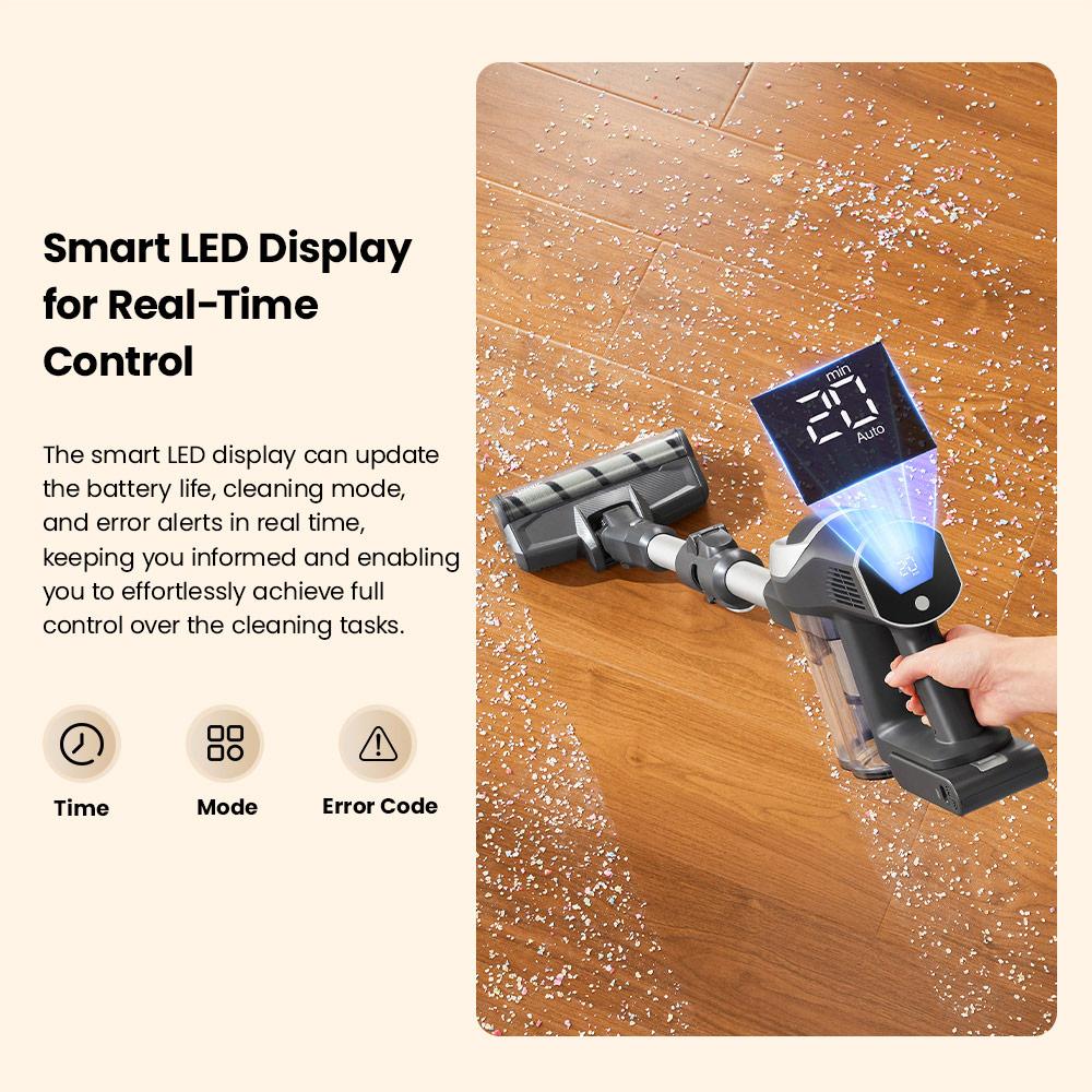 JIMMY JV9 Pro Aqua Cordless Vacuum - 160AW Suction 45Min Runtime HEPA Filter Wet Mopping 4 Modes LED Display