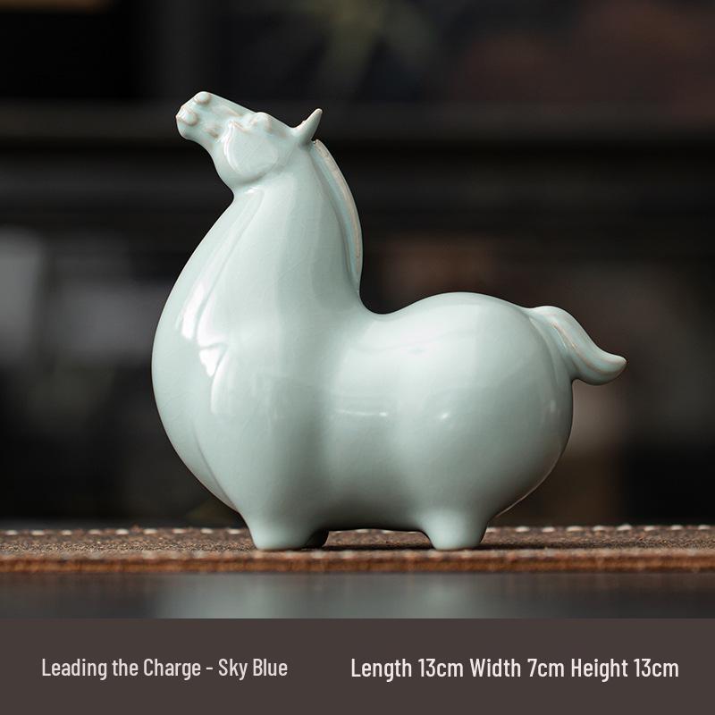 Elegant Creative Ru Ware Ceramic Horse Tea Pet – Tang Dynasty-Inspired Home Ornament and Souvenir Gift.