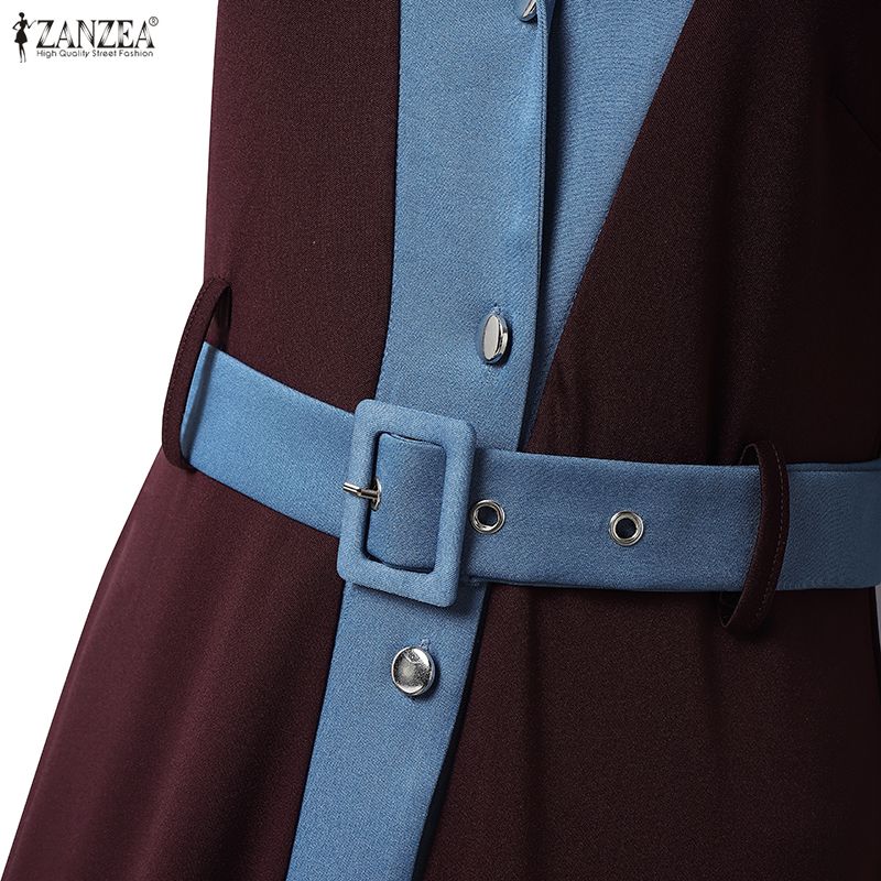 ZANZEA Damen Casual Umlegekragen Kurzarm Sommer Langes Kleid