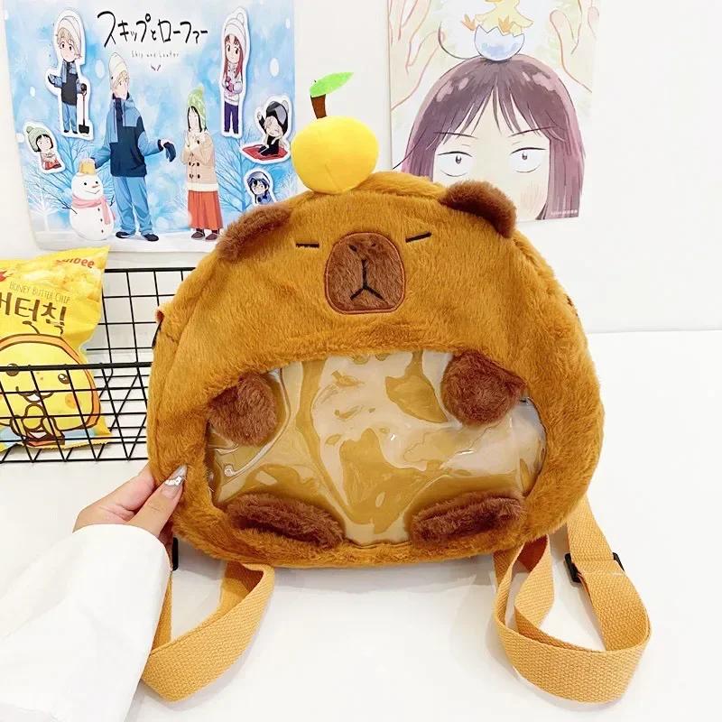 1-4PCS 2025 New Cute Kapybara Dual Purpose Backpack Japanese Ugly Cartoon Dolphin Plush Girl Crossbody Bag Transparent Pain Bag