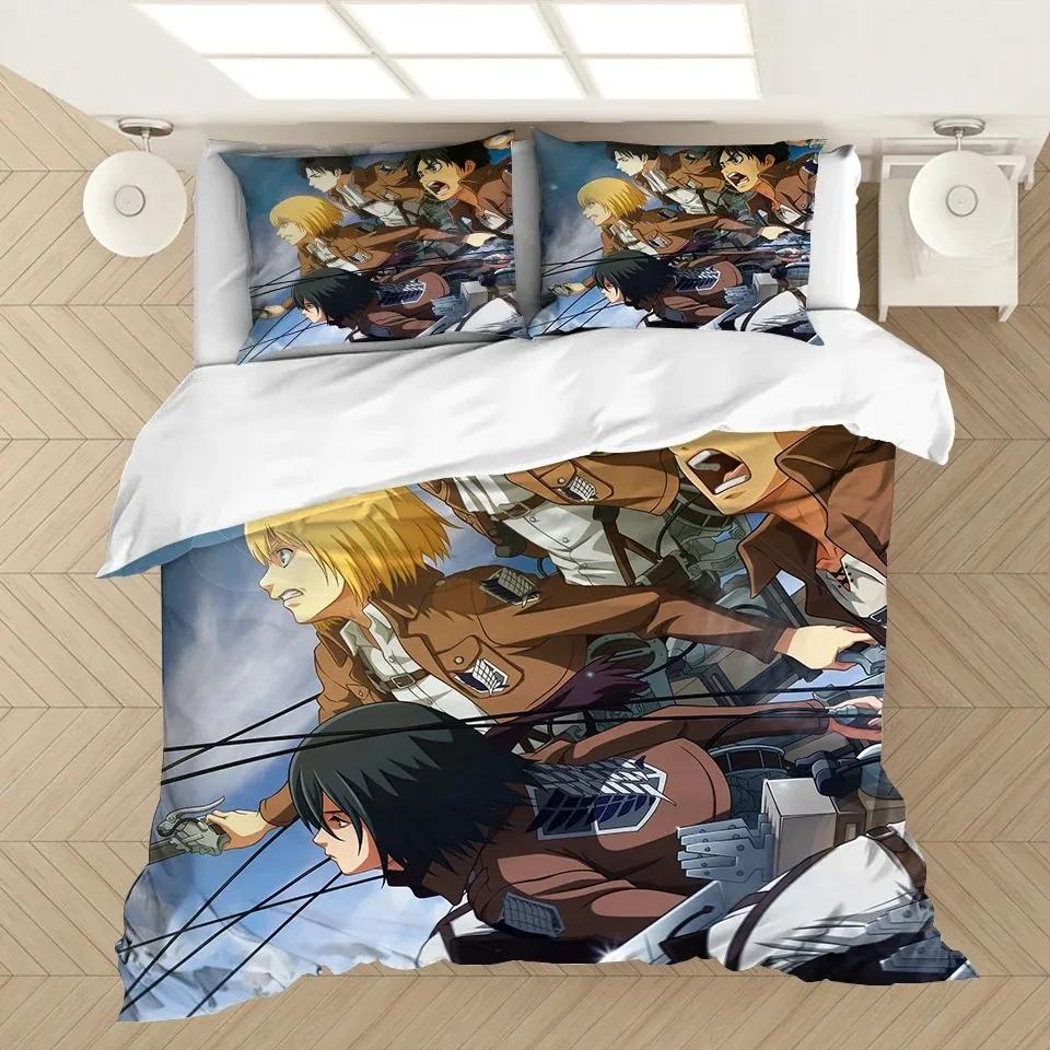 Set Biancheria da Letto Stampato 3D Anime L'Attacco dei Giganti Copripiumino Federe Piumone Set Biancheria da Letto Biancheria da Letto(NESSUN Foglio)