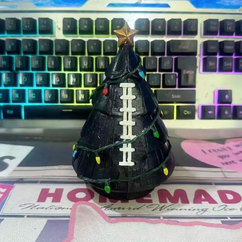 Christmas Tree Shaped Soccer Ball Ornament Football Xmas Tree Decor with Gold Star Indoor Table Decorations Figurine