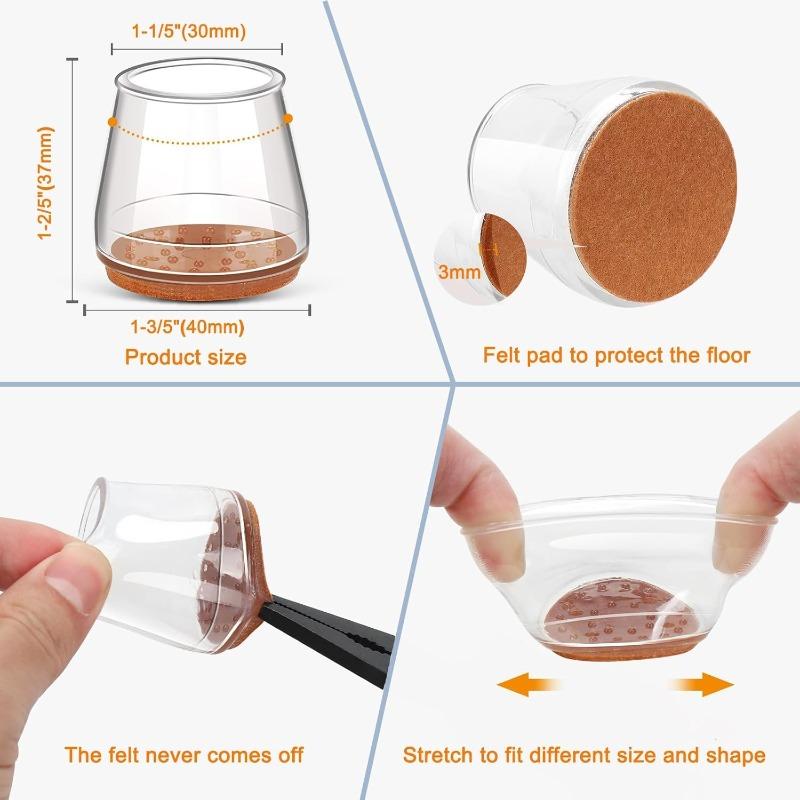 8/24pcs Silicone & Felt Chair Leg Floor Protectors - Anti-Scratch, Noise-Reducing Furniture Sliders for Protecting Hardwood/Tile Floors