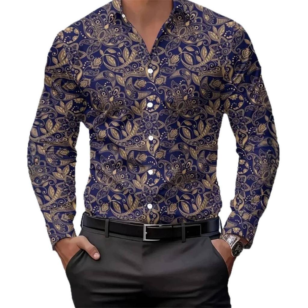 Stylish Bohemian Print Long Sleeve Shirt for Men