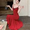 Elegant Color Block Patchwork Lace V-neck Mermaid Dress for Women - Summer Banquet Waist-Cinching Style