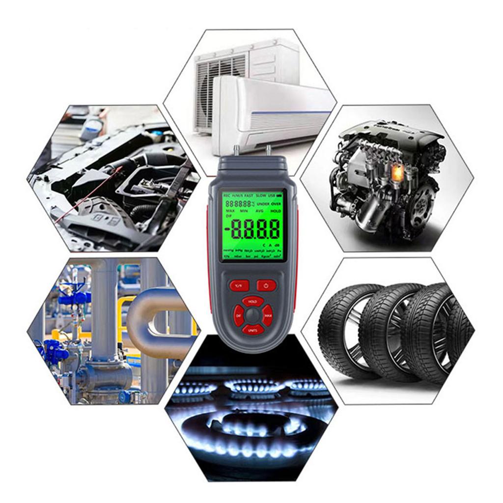 Handheld Manometer Digital Air Pressure Meter & Differential Pressure Gauge HVAC Gas Pressure Tester for Industrial