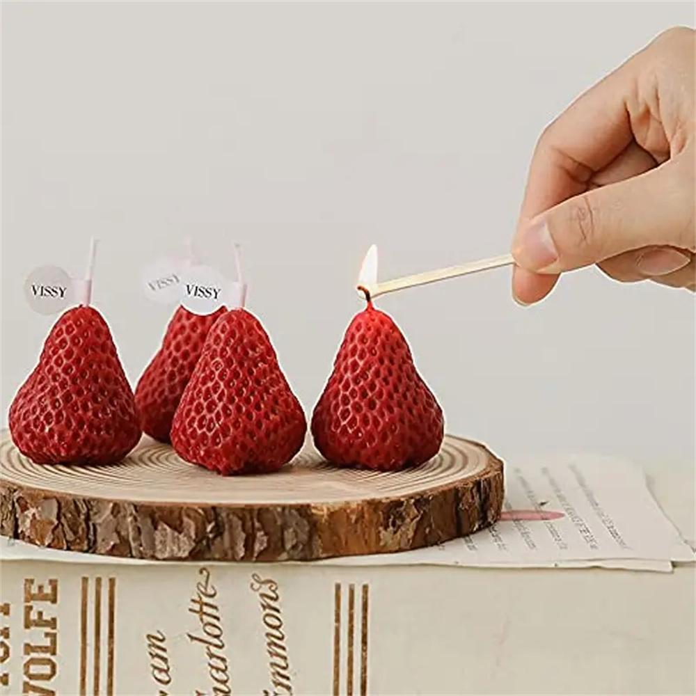 4pcs Strawberry Shaped Soy Wax Candles for Meditation Mood Boosting Weddings Birthday Gifts with Fruit Aroma Smokeless Candles