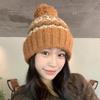 Winter new jacquard contrasting wool hat women's thickened warm windproof hat pullover hat cute hairball knitted hat