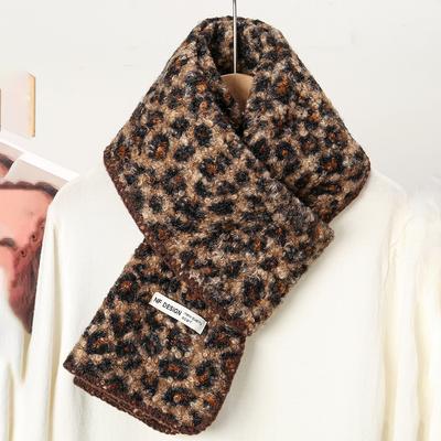 Fashion Leopard Print Plush Scarf For Woman Winter Warm Neckerchief Simple Soft Long Wraps Outdoor Windproof Scarves