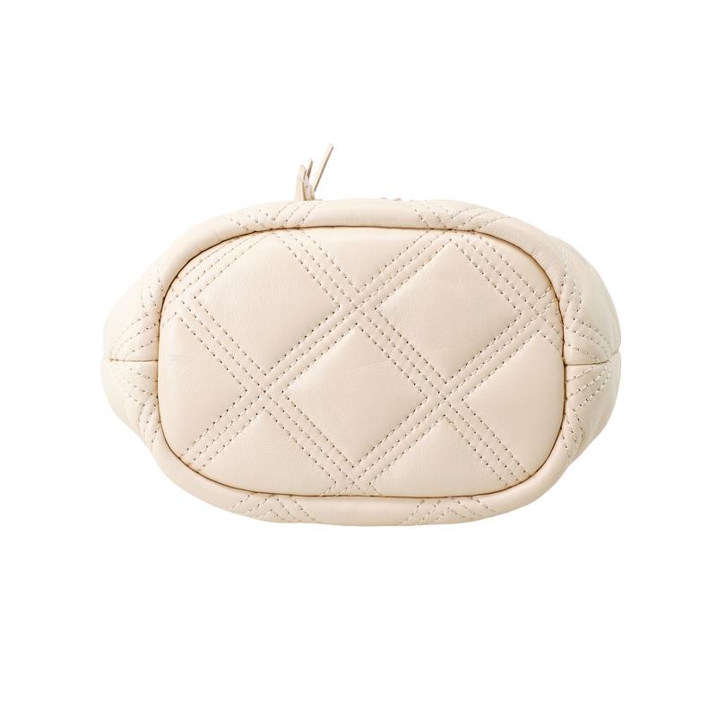 Tory Burch TB Fleming gesteppter Quastenanhänger geflochtene Kette Ledereimer Tasche Damen Umhängetasche Weiß 74853-122