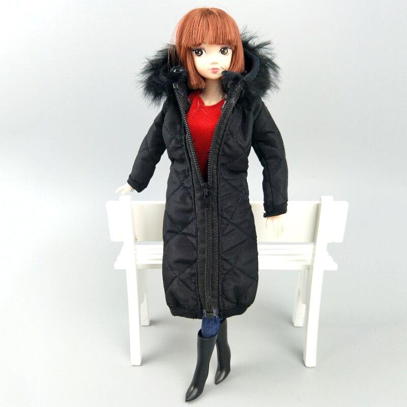 Black Winter Wear Long Coat for Barbie Doll Clothes Outfits Dress Parka For 1/6 BJD Doll Jacket 1:6 Dolls Accessories Kids Toy
