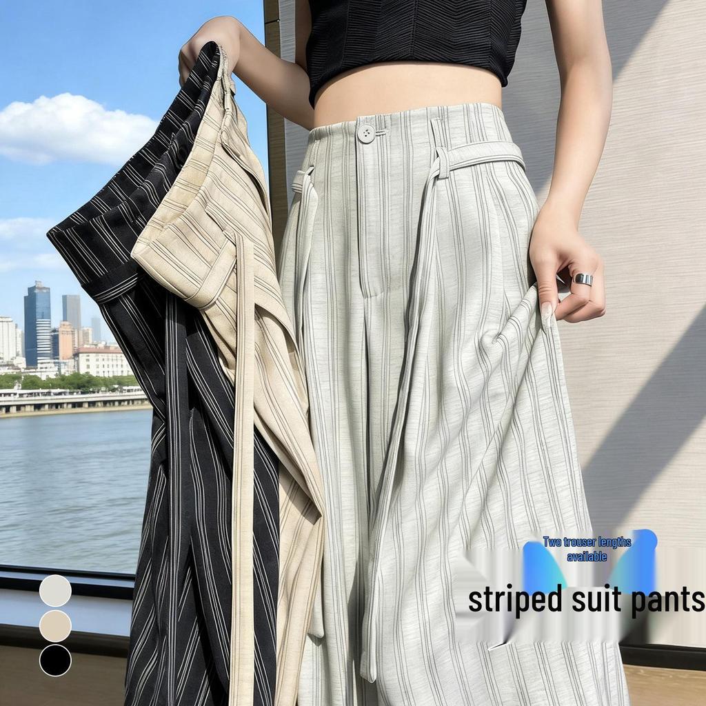 Women's Summer High-Waisted Retro Striped Wide-Leg Pants