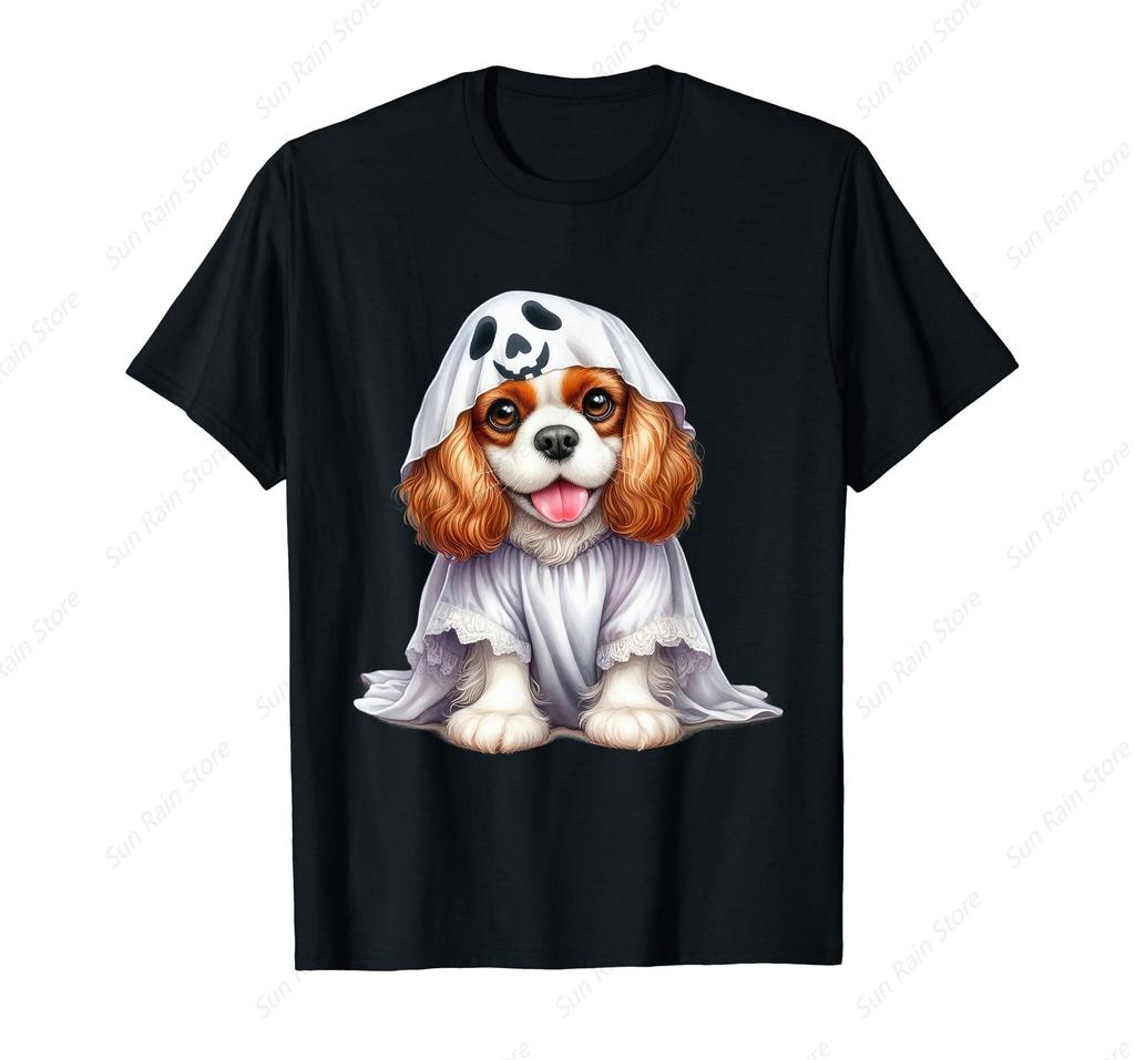 Funny Ghost Cavalier King Charles Spaniel Dog Lover T-Shirt - Men's Summer Cotton Graphic Tee