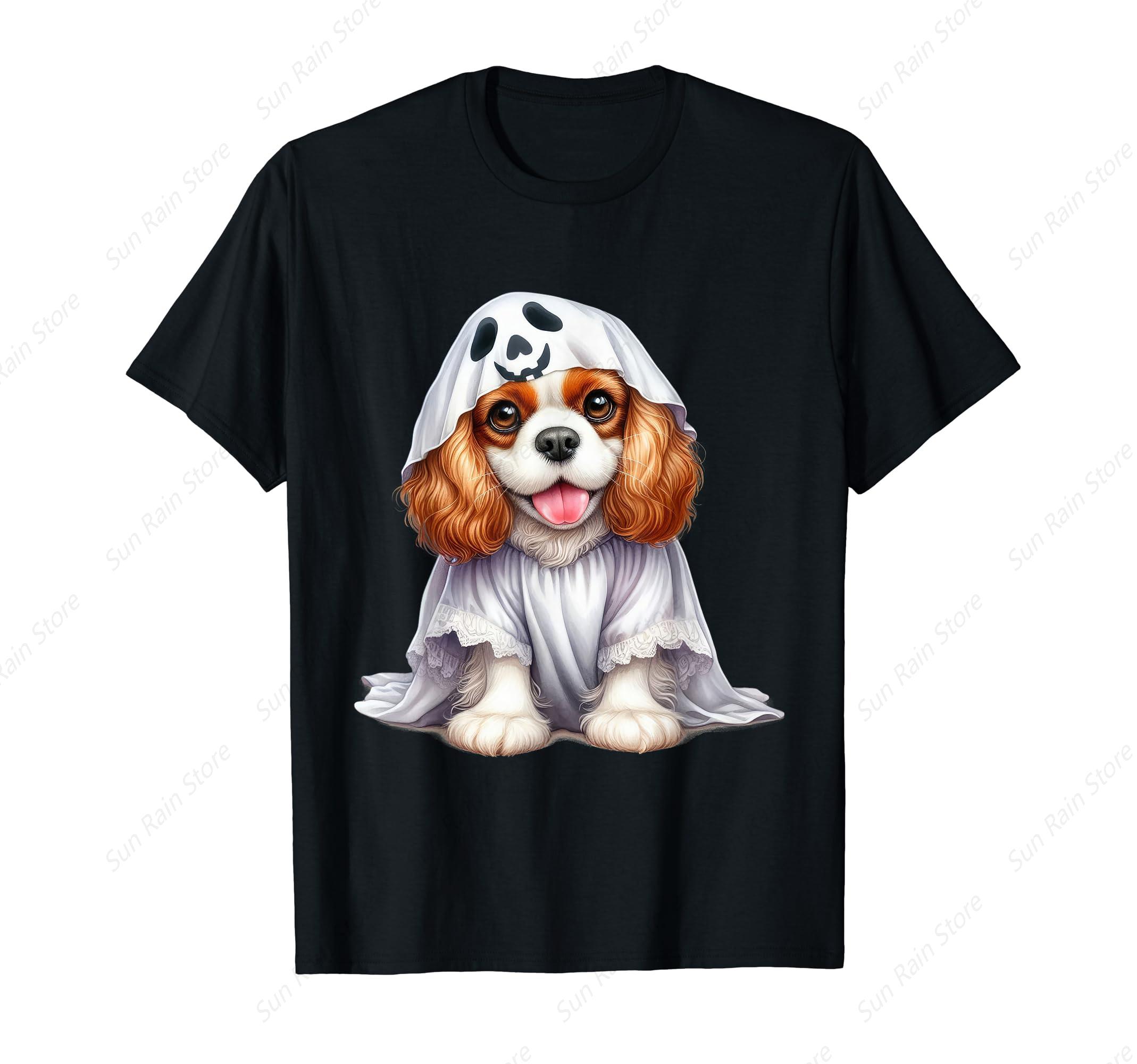 

Funny Ghost Cavalier King Charles Spaniel Dog Lover T-Shirt - Men s Summer Cotton Graphic Tee S разноцветный
