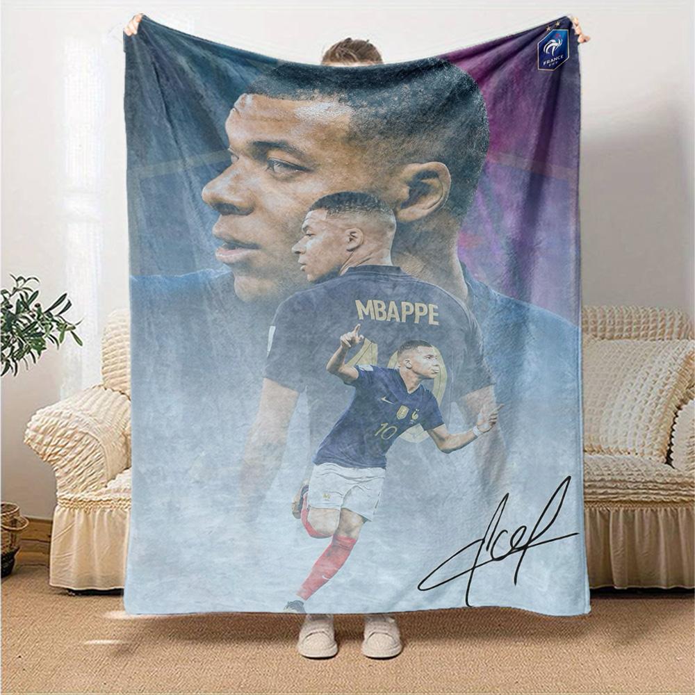 Star Player Kylian Mbappé Blanket Soft & Cozy Perfect for Chair Livingroom Office Four Seasons Universal Playful Design