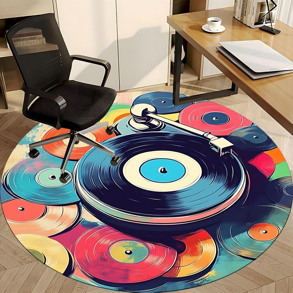 1pc Vinyl Music Office Round Area Rug, Indoor Mat Suitable ForOffice, Under Office Chairs Bedroom Living Room Home Decor T170