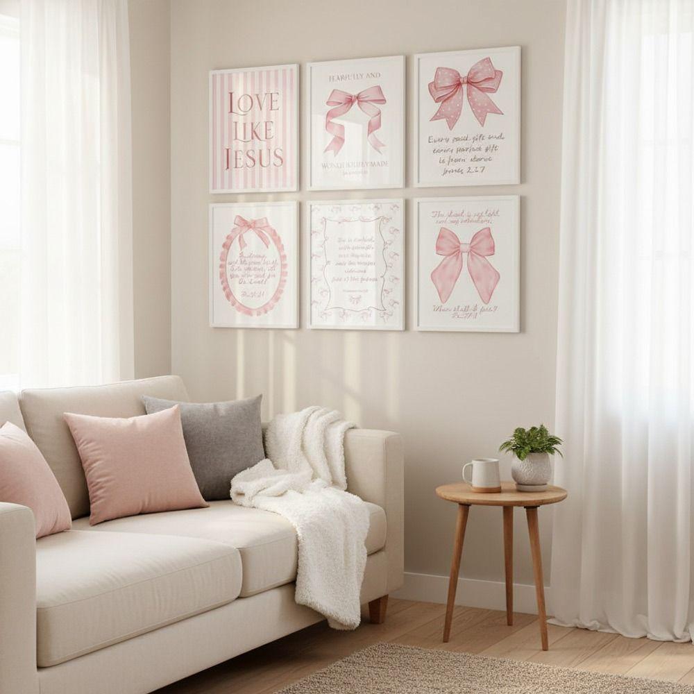Without Frame Pink Bow Poster Decorative Painting No Frame Canvas Painting Inspirational Quote Canvas Print Girly Wall Art