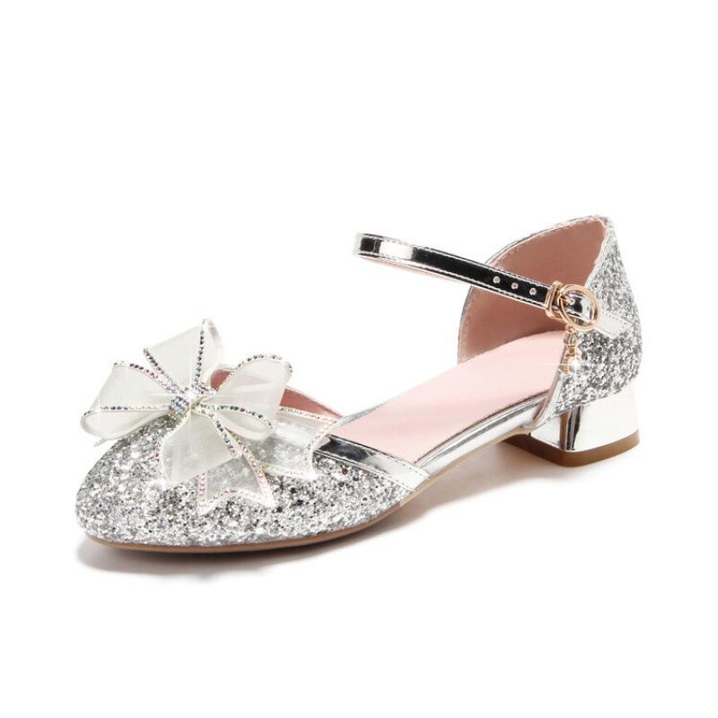 Summer Children's Sandals Women's New Students Middle and Older Children's Bow Sandals Princess High Heels Solid Color Girls Sandals