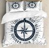 Compass Duvet Cover SetHand Drawn Windrose Floral Arrangement Design Compass Boating Theme PrintBedding Set DecorFull Size