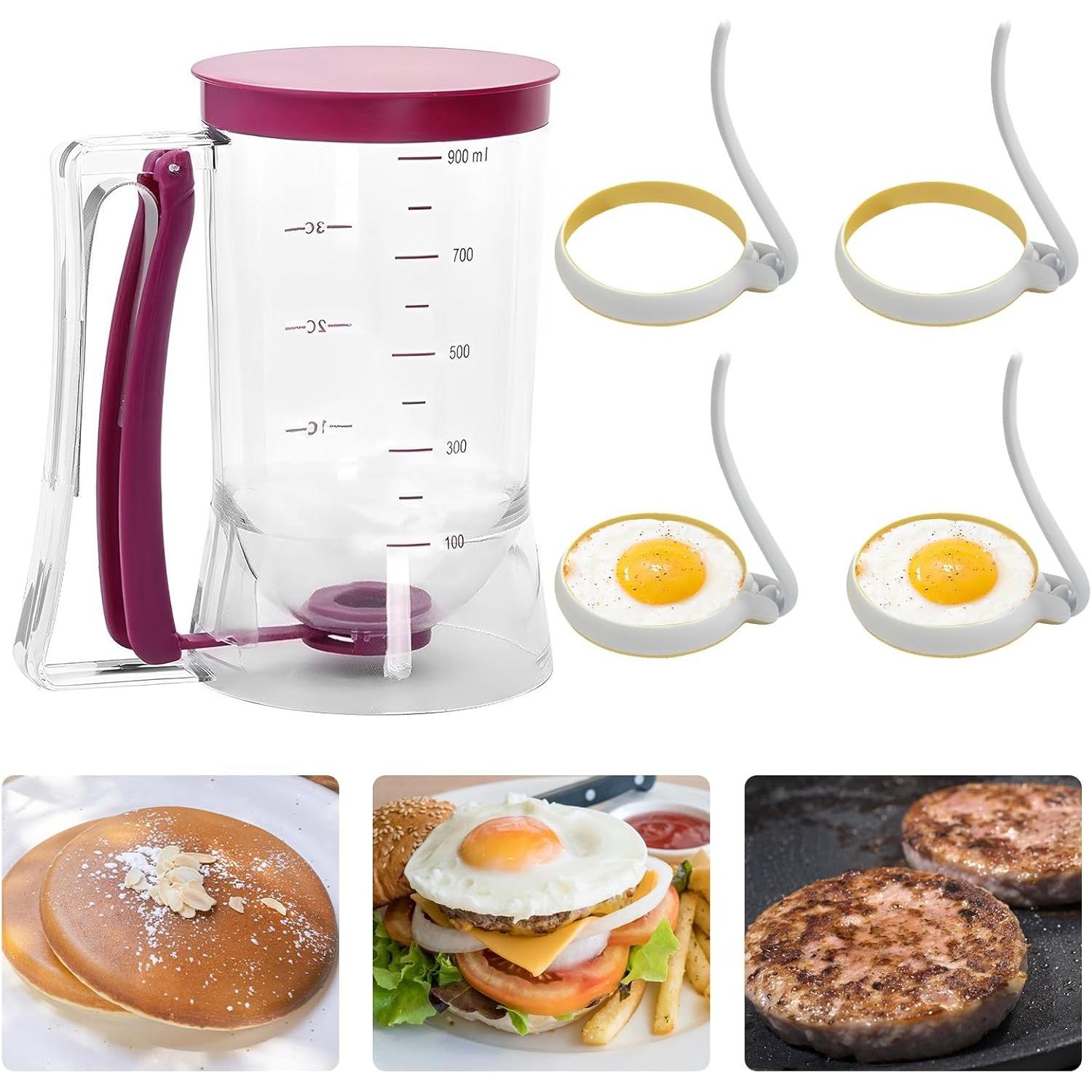 Silicone Fried Egg Cooker Rings Set with Pancake Batter Dispenser Nonstick Easy to Use and Clean Round Egg Molds for Cooking Pancake Breakfast