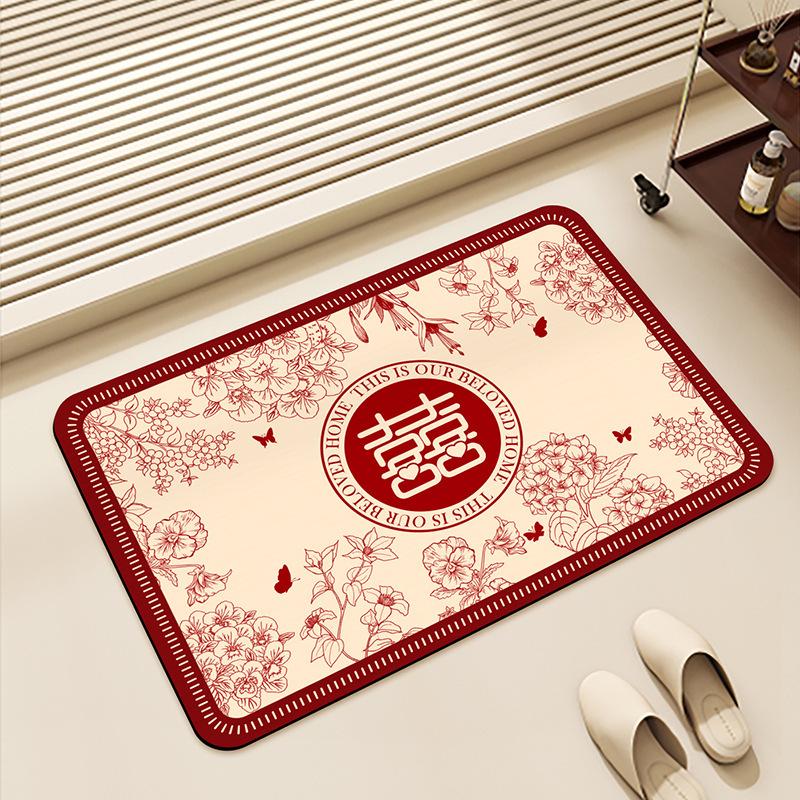 Chinese Style Red Festive Wedding Non-Slip Quick-Dry Bathroom Floor Mat
