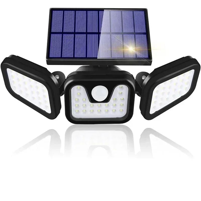 3 Adjustable Head Solar PIR Motion Sensor Security Lights 74 LED Waterproof Lamp