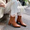 2025Qiu French simple short boots women's small square head thick heel leather Chelsea boots winter boots low tube women