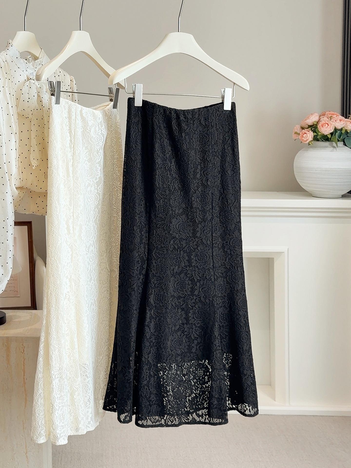 2026 Spring/Summer Women s High-Waisted Lace Mermaid Skirt: Slimming, Draped, and Hip-Hugging One-Piece Extra Large чёрный