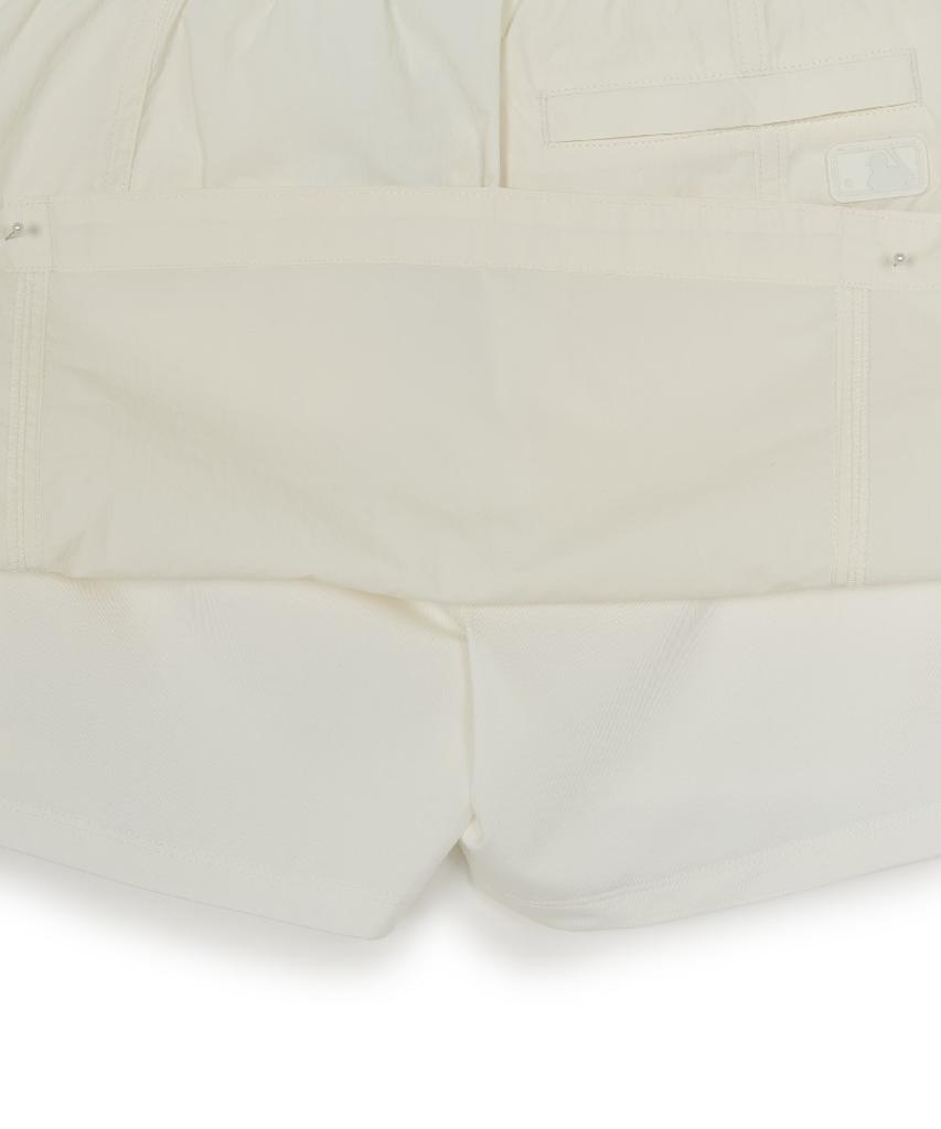 Emelbi Women'S Gorpcore Glossy Shirred Mini Skirt Bos (Cream)
