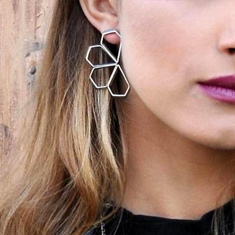 Geometric Hollow Trendy Earrings Alloy Material Fashion Jewelry Women For