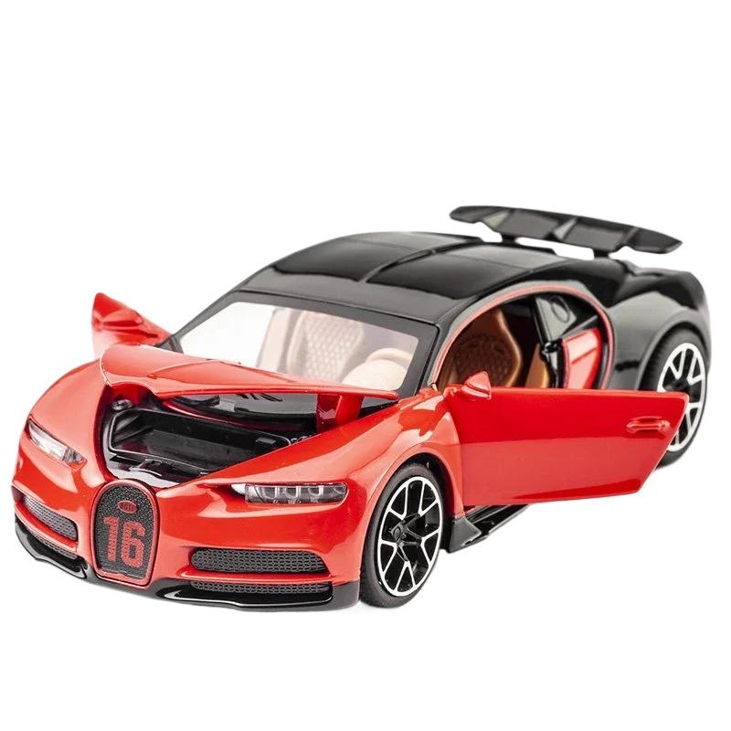 

1/32 Bugatti Chiron Sports Car Металлическая игрушечная машина из сплава Литые игрушечные машины и игрушечные транспортные средства Звук модели автомобиля красный