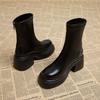 Black Thick-soled Martin Boots Women's New Autumn and Winter Velvet High-heeled Thin Boots Thick-heeled Short Boots