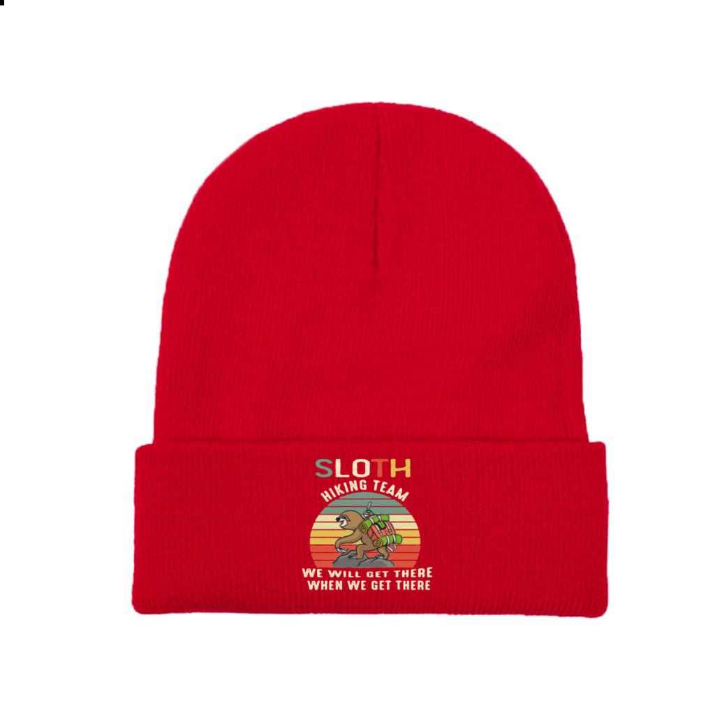 Sloth Hiking Team We Will Get There When We Get There Knitted Caps for Women Unisex Beanies Winter Hats Outdoors Camping Melon Cap