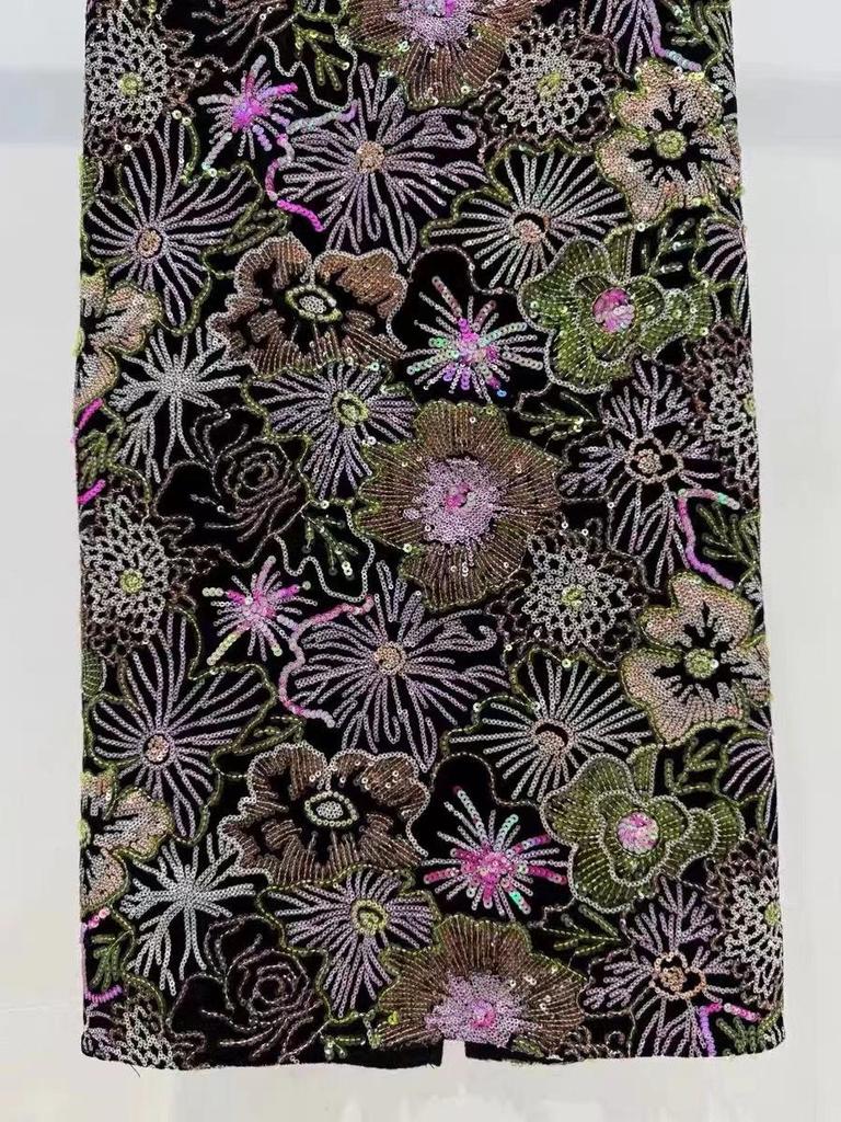 2026 Frühling Elegantes Koreanisches Pailletten-Blumenmuster-Röckchen
