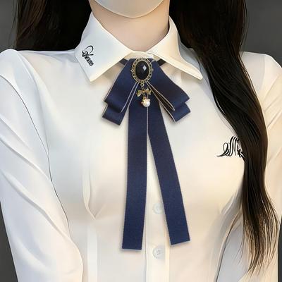 Korean Bow Streamer Solid Color Bow Tie for Women - Preppy Long Brooch Shirt or Hanfu Accessory
